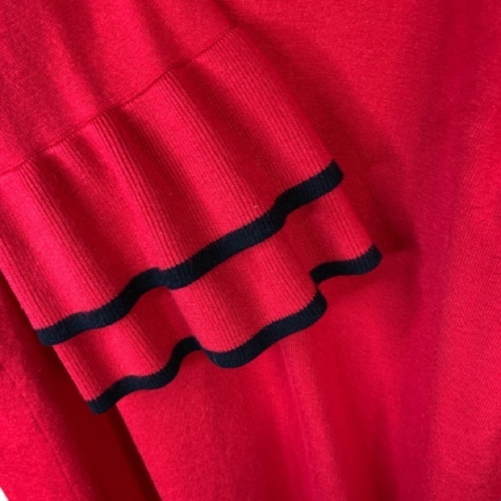 Calvin Klein Red Sweater Size 1X Round Neck Long Bell Sleeves Black Trim - Picture 6 of 8